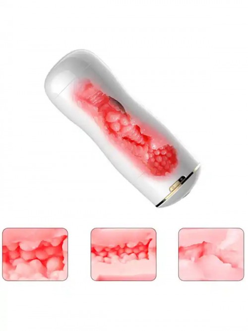 FoxShow Titreşimli Şarjlı Vajinal ve Oral Çift Taraflı Vantuzlu Mastürbatör Ek Resim