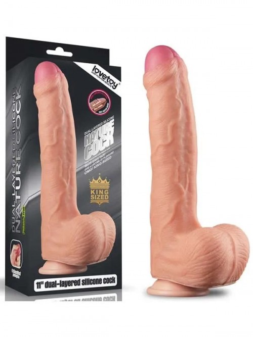 LoveToy Çift Katmanlı Platinyum Silikon Realistik Dildo 28 cm Ek Resim