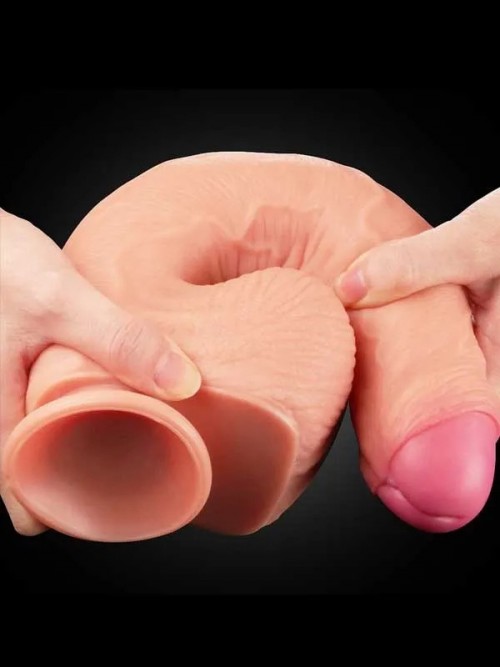 LoveToy Çift Katmanlı Platinyum Silikon Realistik Dildo 28 cm 5