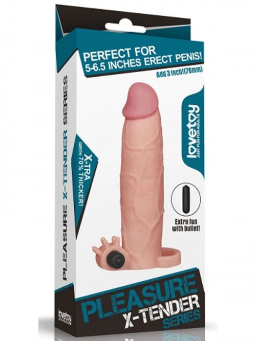 Et Dokusunda 7.5 cm Uzatmalı Titreşimli Penis Kılıfı 20 cm 6