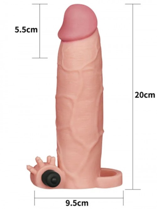 Et Dokusunda 7.5 cm Uzatmalı Titreşimli Penis Kılıfı 20 cm 2