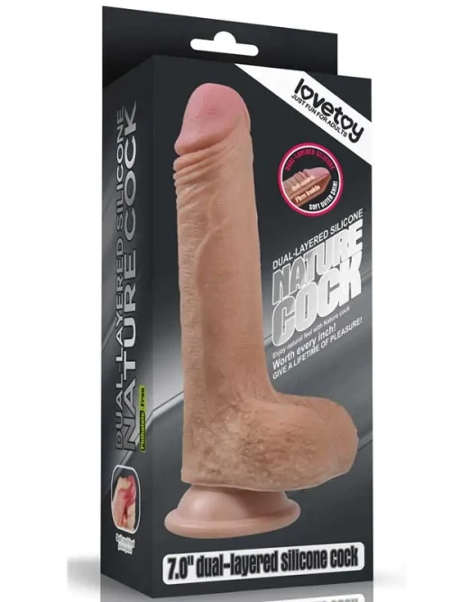 LoveToy Çift Katmanlı Platinyum Silikon Realistik Dildo 18 cm 6