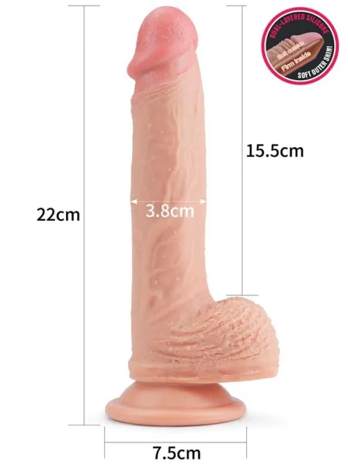 LoveToy Çift Katmanlı Platinyum Silikon Realistik Dildo 22 cm 3