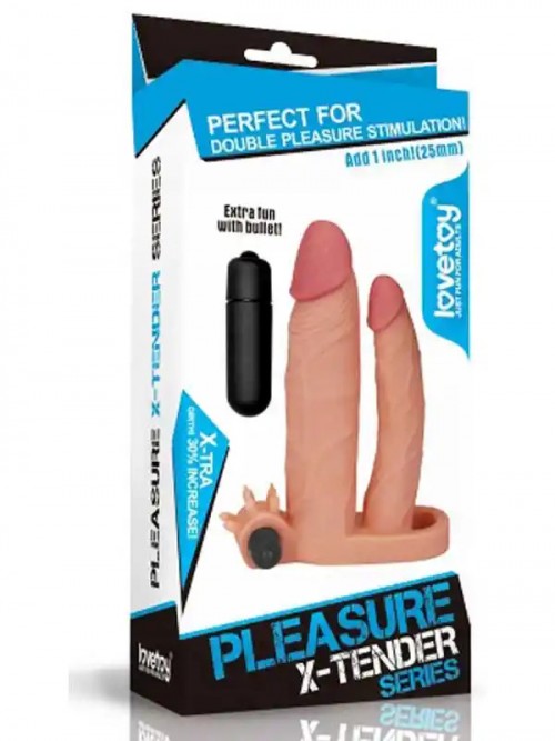 LoveToy Pleasure X Tender İkili Titreşimli Realistik Penis Kılıfı 2.5 cm Uzatmalı Ek Resim