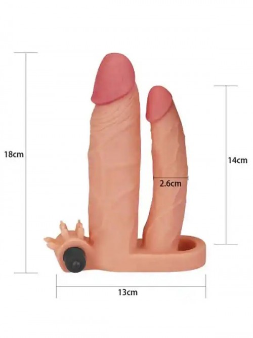 LoveToy Pleasure X Tender İkili Titreşimli Realistik Penis Kılıfı 2.5 cm Uzatmalı 5