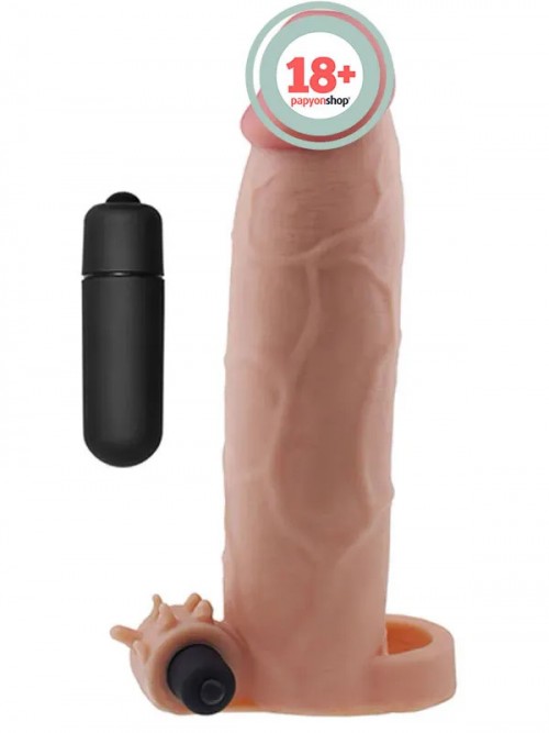 Et Dokusunda 7.5 cm Uzatmalı Titreşimli Penis Kılıfı 20 cm