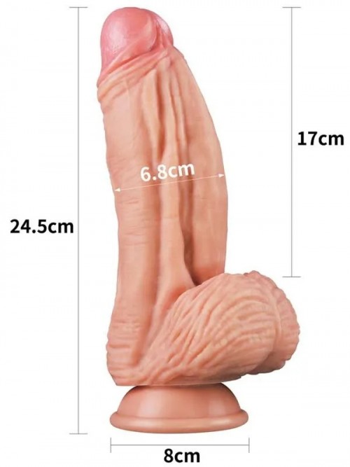 Lovetoy Çift Katmanlı Platinyum Silikon Monster Dildo 25 cm Ten 6