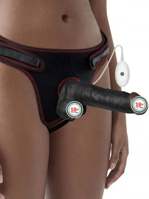 LoveToy Easy Strapon Set Belden Bağlamalı Titreşimli İçi Dolu 20 cm Siyah