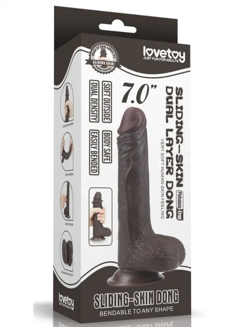 LoveToy Sliding Çift Katmanlı Realistik Dildo 17.5 cm Siyah Ek Resim