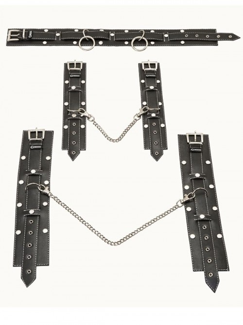 Deri El Ayak Kelepçesi ve Boyun Tasması Seti 5’li 3