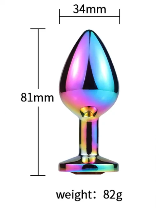 NOXXX Parlak Çok Renkli Orta Boy Taşlı Çelik Anal Plug 3