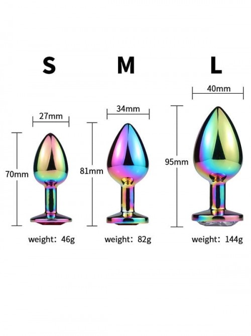 NOXXX Parlak Çok Renkli Taşlı Çelik Anal Plug 3’lü Set 4