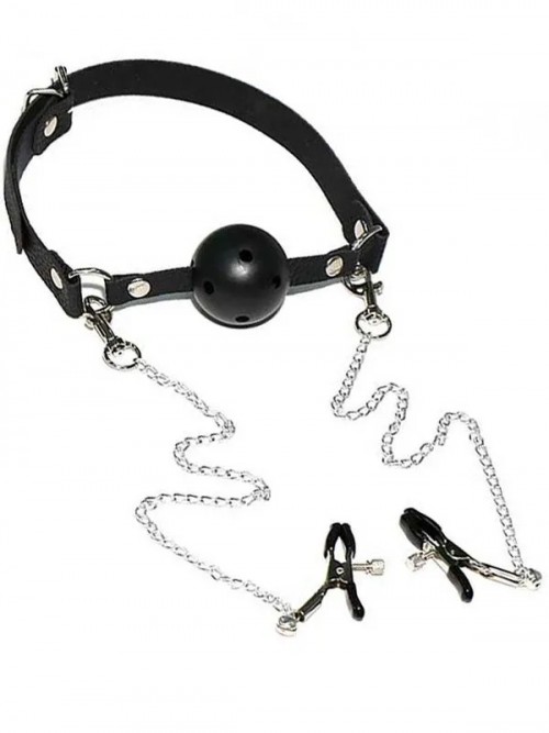 NOXXX Extreme Delikli Ağız Topu ve Göğüs Klipsi