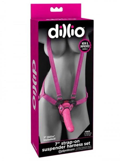 Pipedream Dillio 7″ Strap on Suspender Harness Set Pembe Ek Resim