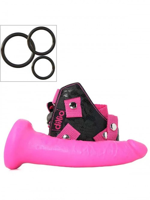 Pipedream Dillio 7″ Strap on Suspender Harness Set Pembe 6