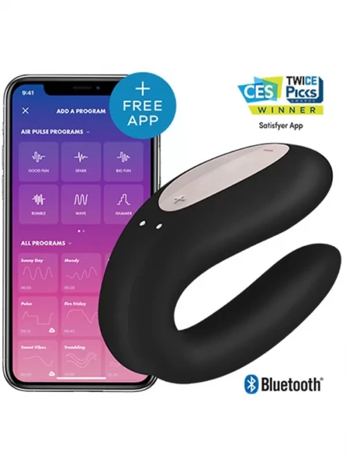 Satisfyer Double Joy Çiftler İçin Akıllı Telefon Kontrollü Vibratör Siyah