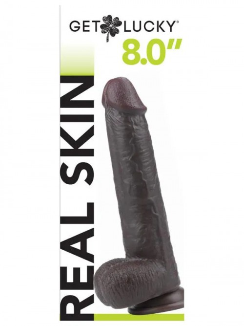 Real Skin 8″ Çift Katmanlı Kayan Derili Gerçekçi Siyah Penis 20 cm 6